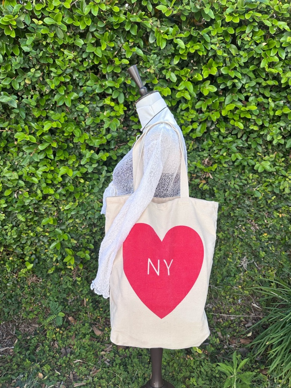 Canvas Tote Bag with Red Heart NY Print
